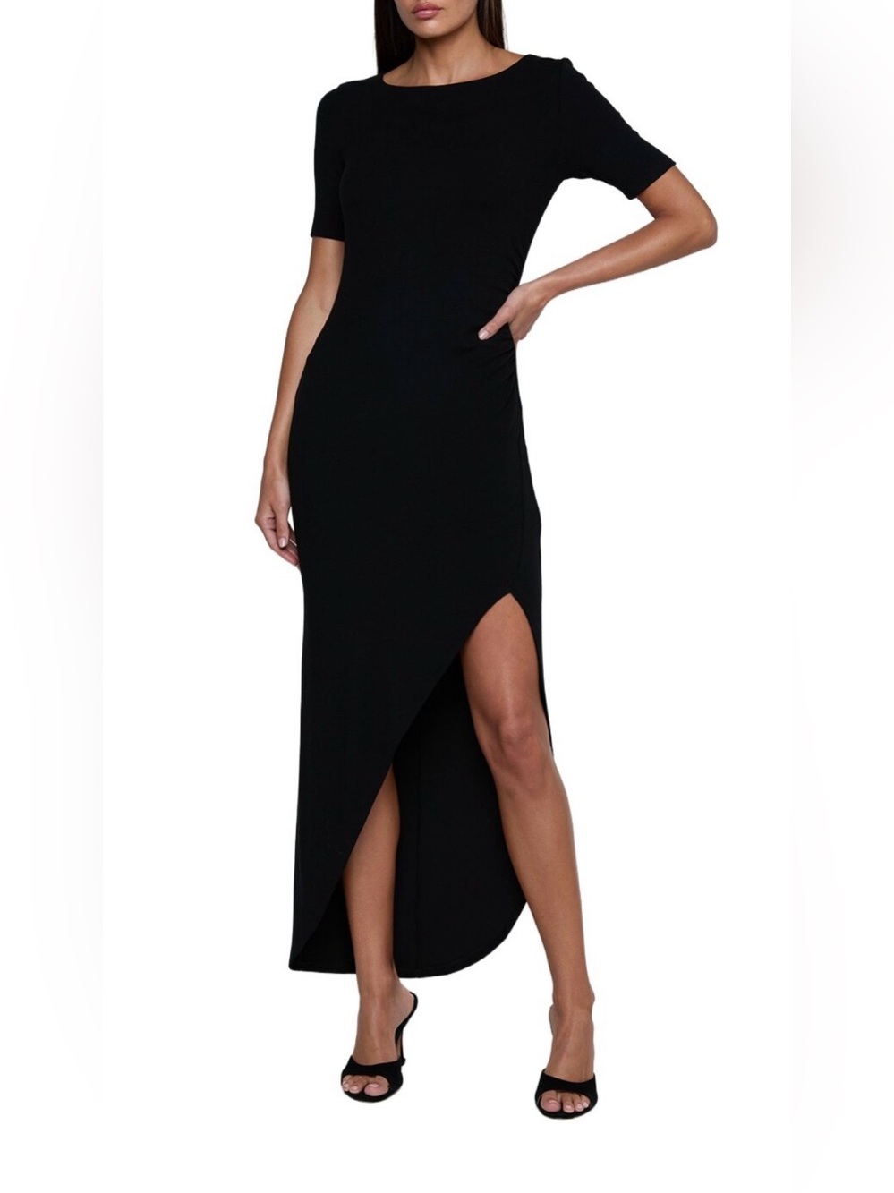 L'AGENCE Black High-Low Asymmetric Hem Maxi Dress